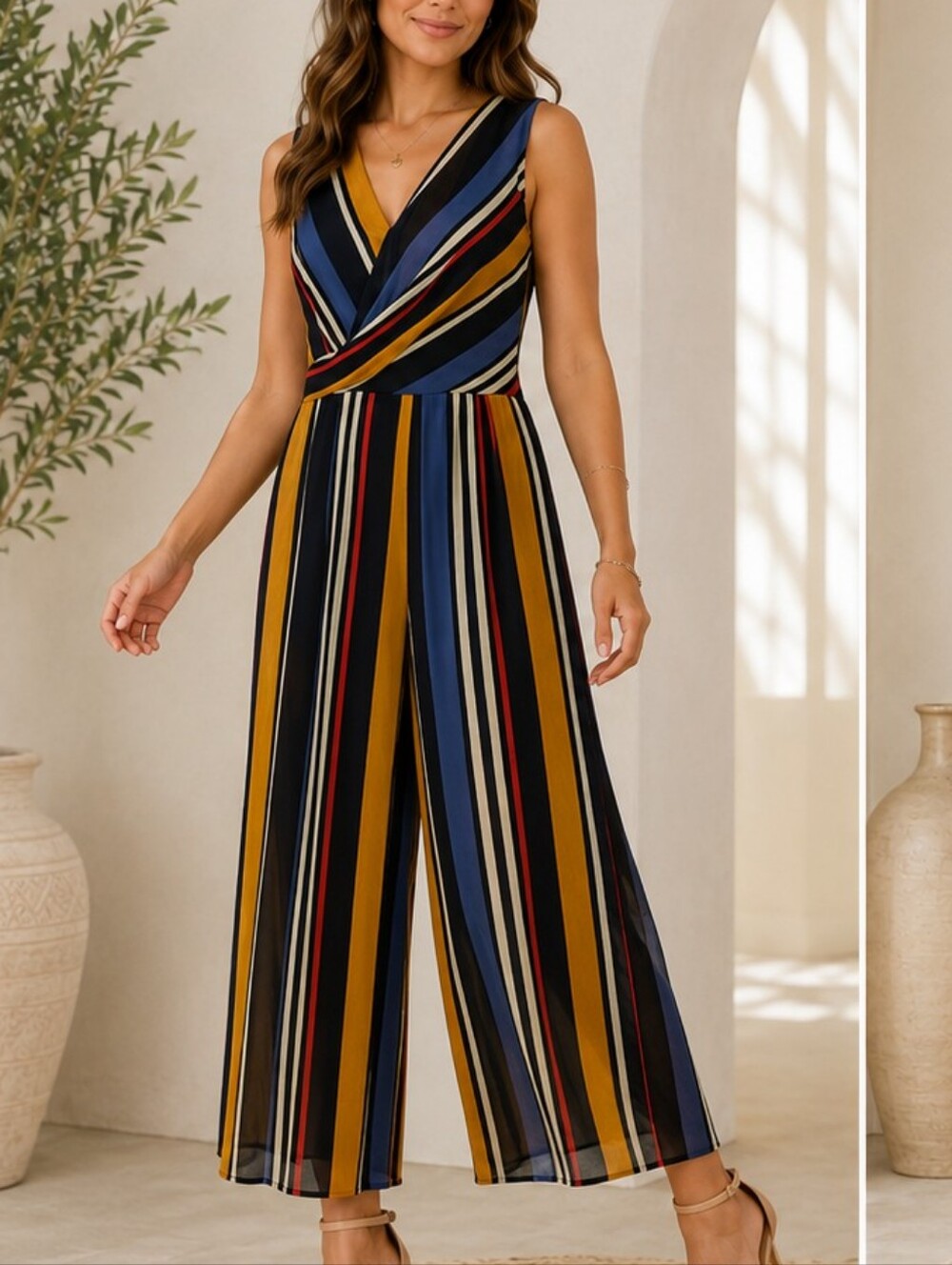 FAVLUX Fashion Striped Wide-Leg Jumpsuit – Size Large